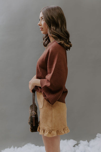 Coffee Shop Cuddles Knit Sweater Top in Chocolate