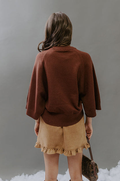 Coffee Shop Cuddles Knit Sweater Top in Chocolate