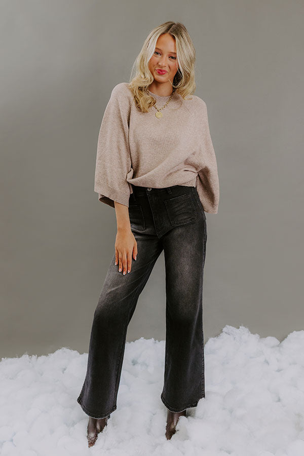 Downtown Cozy Knit Sweater Top in Light Mocha