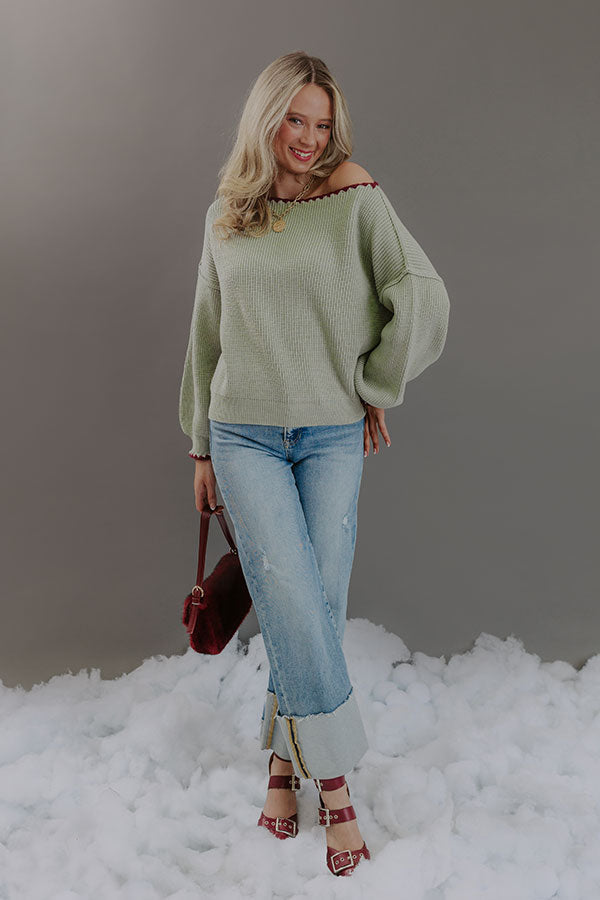 Sunday Ease Knit Sweater Top in Mint