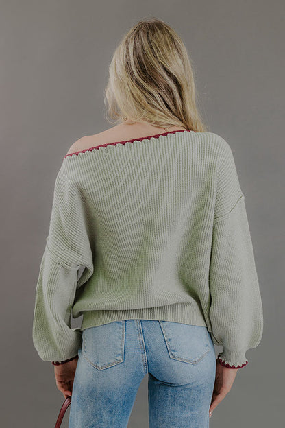 Sunday Ease Knit Sweater Top in Mint