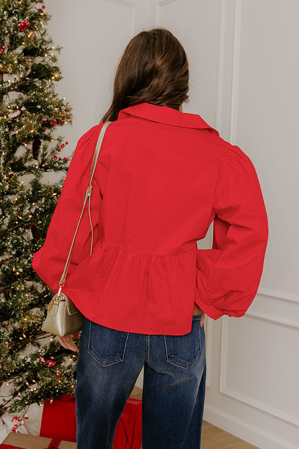 Chic And Merry Peplum Top in Red