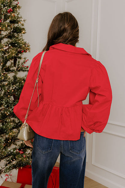 Chic And Merry Peplum Top in Red