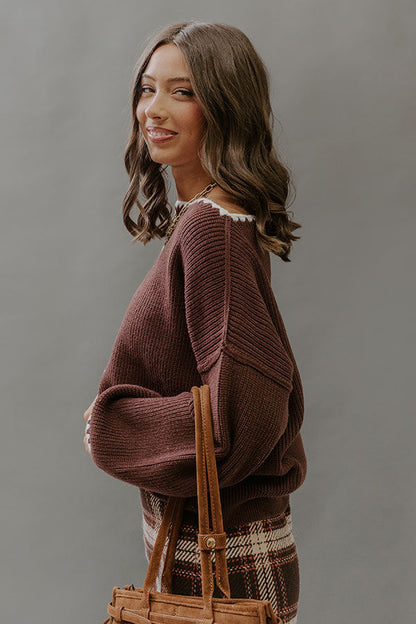 Sunday Ease Knit Sweater Top in Brown