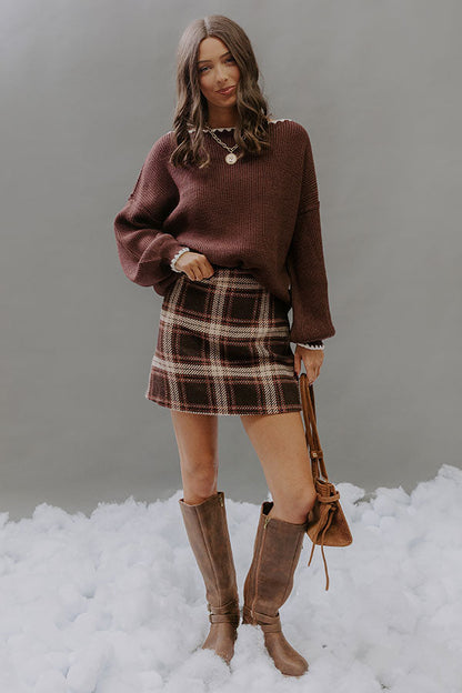 Sunday Ease Knit Sweater Top in Brown