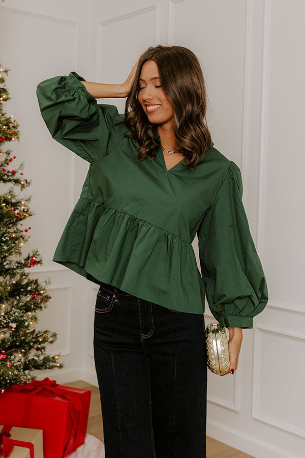 Chic And Merry Peplum Top in Hunter Green