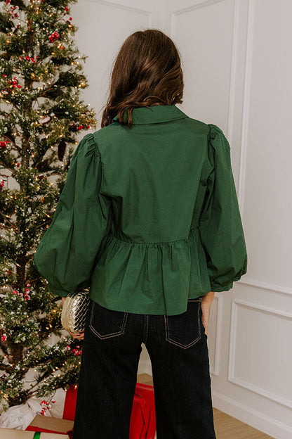 Chic And Merry Peplum Top in Hunter Green