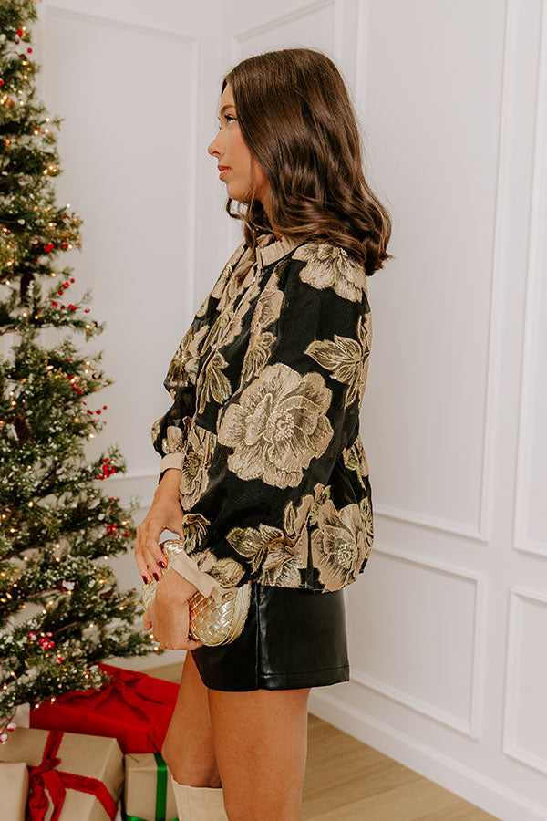 Bubbly Personality Floral Jacquard Peplum Top in Taupe