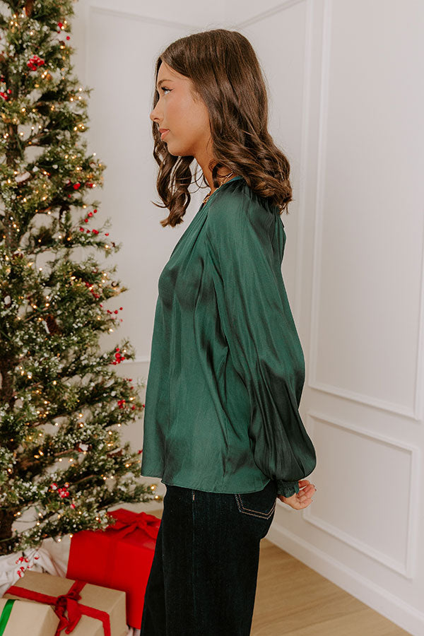 Manhattan Skyline Satin Top in Deep Forest
