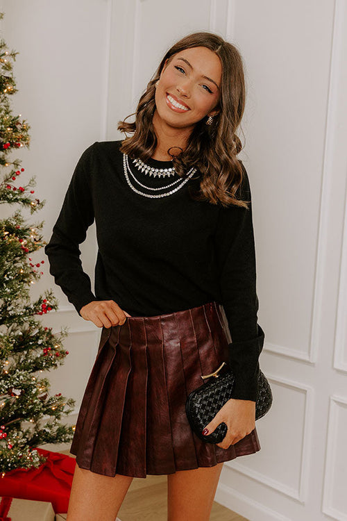 Glitz Avenue Embellished Sweater Top in Black