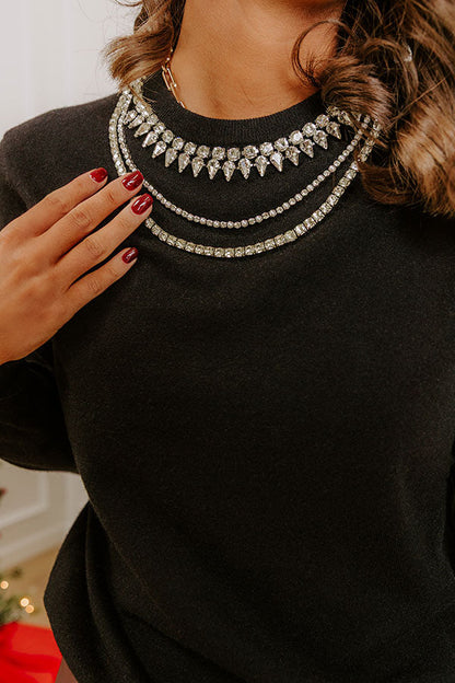 Glitz Avenue Embellished Sweater Top in Black