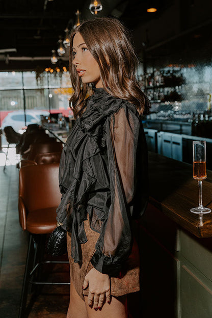 Paris Charm Organza Top in Black