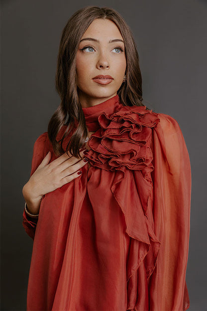 Paris Charm Organza Top in Rust