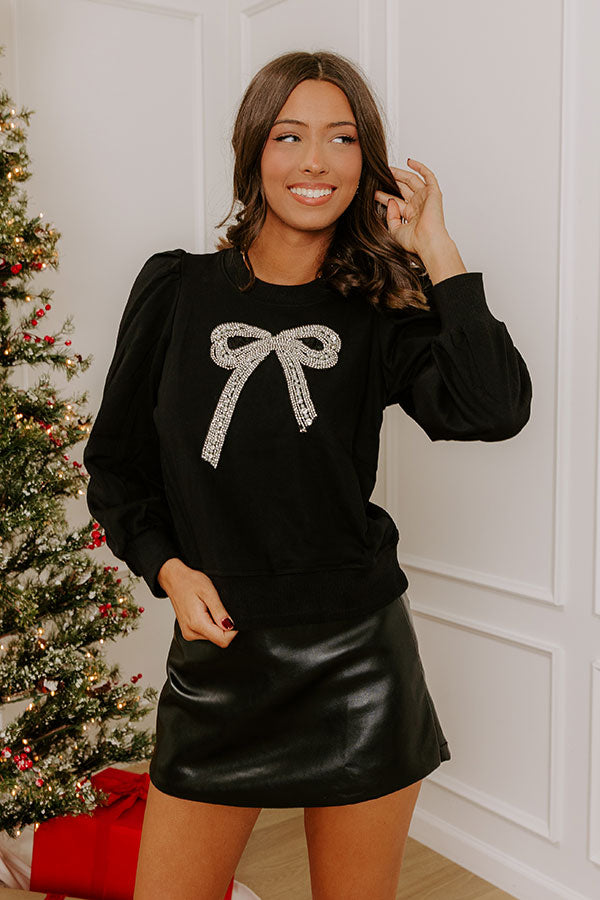 Bows and Bubbly Embellished Sweater Top in Black