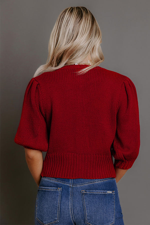 Chic Sweetheart Knit Sweater Top in Crimson
