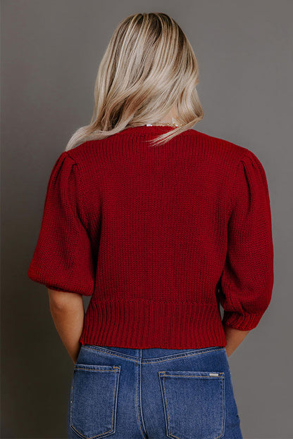 Chic Sweetheart Knit Sweater Top in Crimson