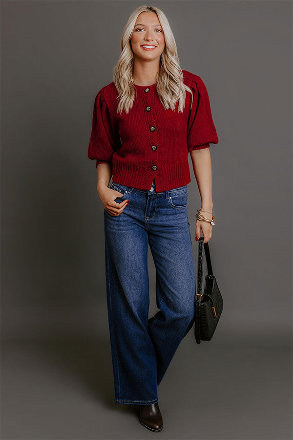 Chic Sweetheart Knit Sweater Top in Crimson