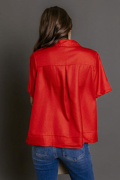 Sip And Shine Button Up Top in Red
