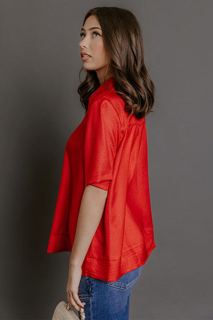 Sip And Shine Button Up Top in Red