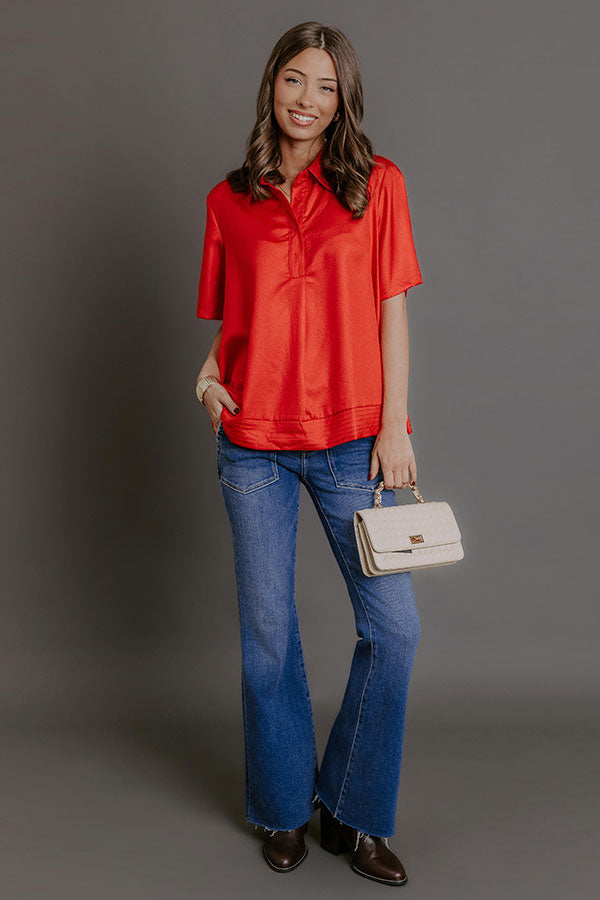 Sip And Shine Button Up Top in Red