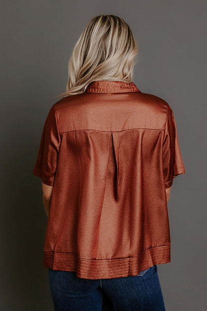 Sip And Shine Button Up Top in Cinnamon