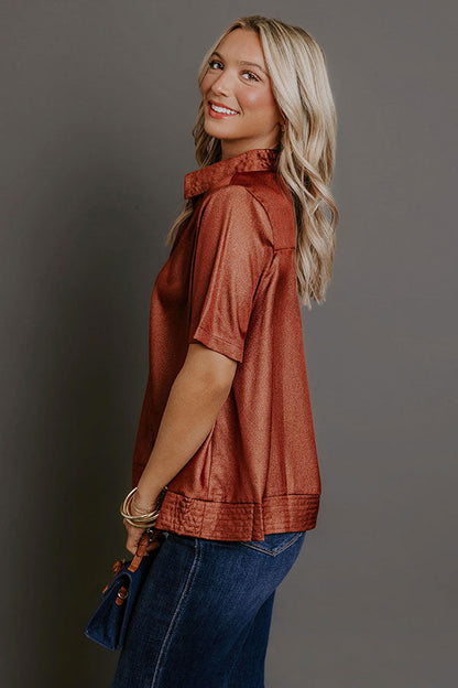 Sip And Shine Button Up Top in Cinnamon