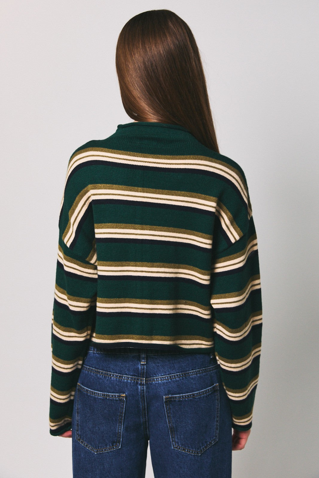 Roll Hem Buttons Detail Striped Cardigan