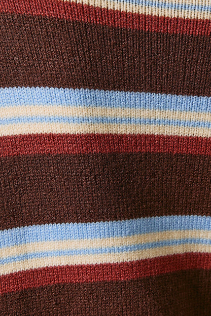 Roll Hem Buttons Detail Striped Cardigan