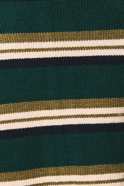 Roll Hem Buttons Detail Striped Cardigan