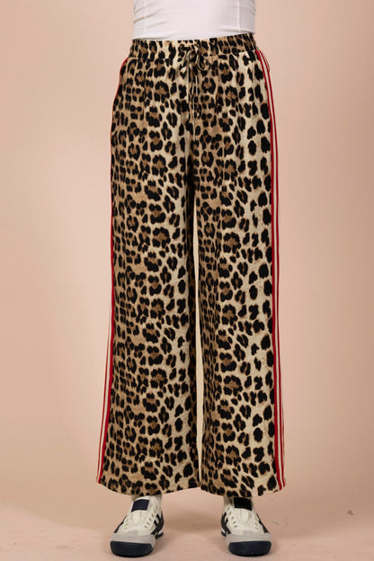 Side Stripe Tape Detail Leopard Pants