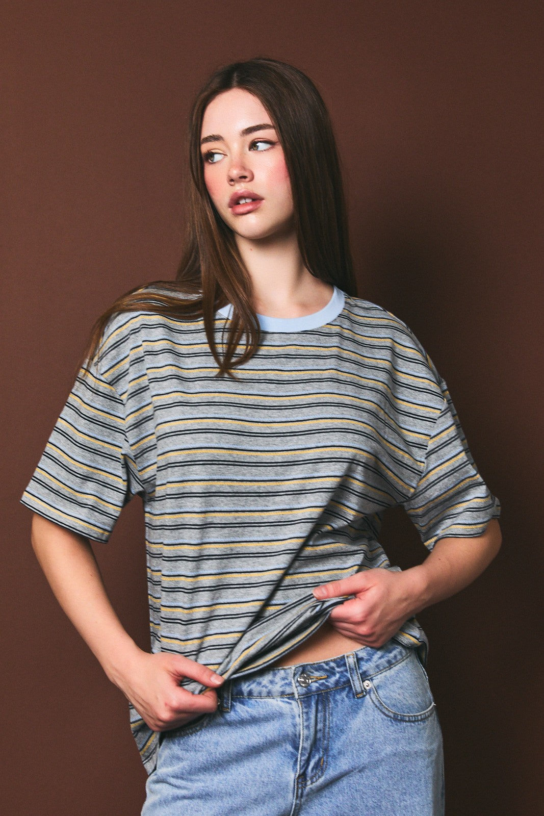 Oversized Short Sleeve Stripe Top
