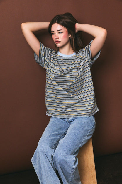 Oversized Short Sleeve Stripe Top