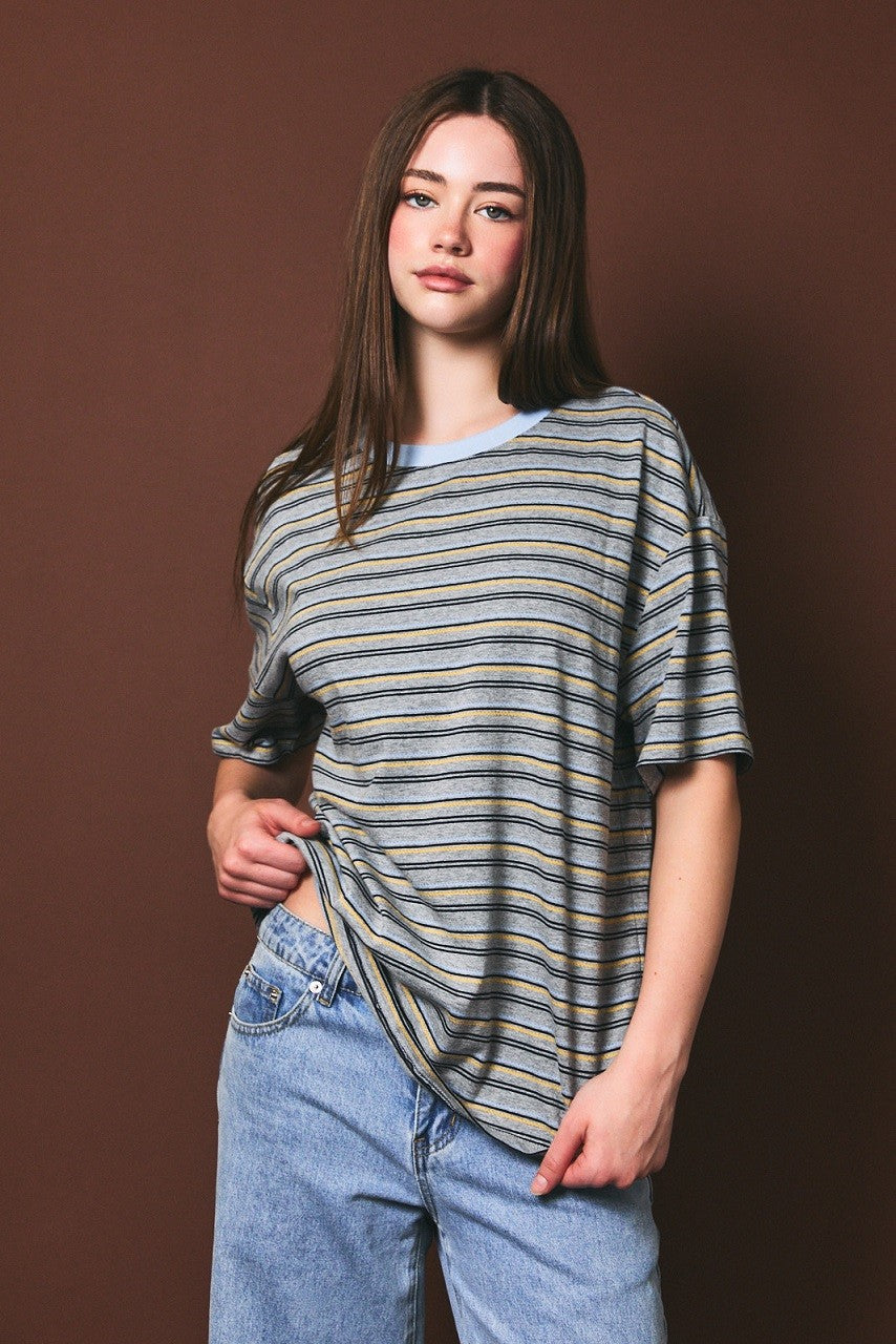 Oversized Short Sleeve Stripe Top
