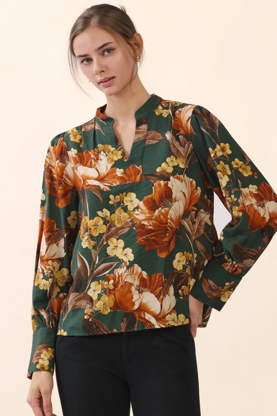 Green Floral Print Blouse