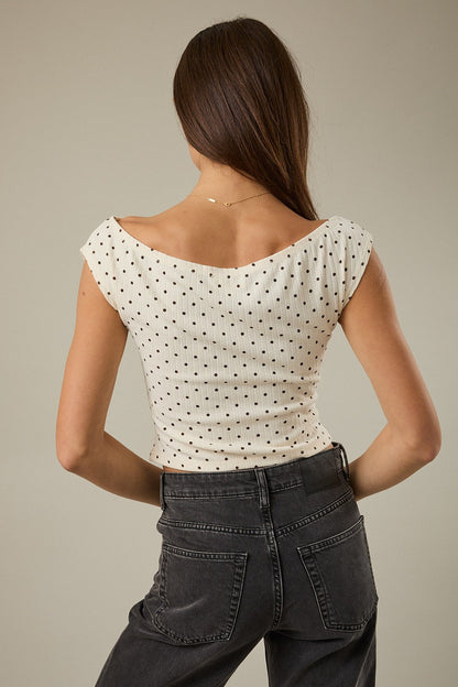 Slouchy Shoulder Polka Dot Rib Top