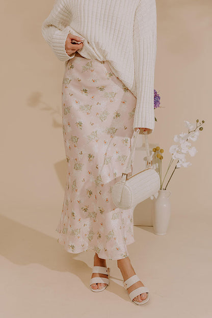 Sweet Day High Waist Floral Satin Maxi Skirt