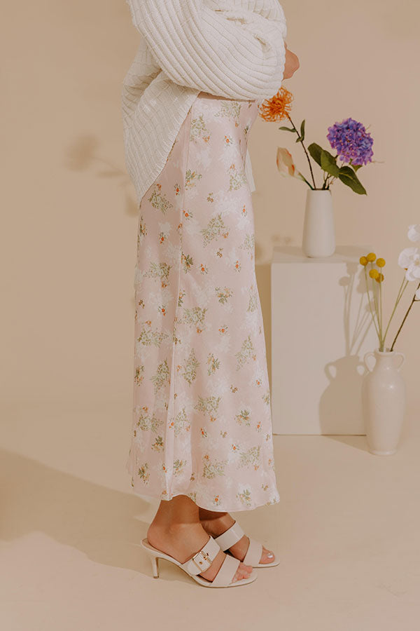 Sweet Day High Waist Floral Satin Maxi Skirt