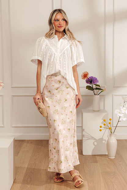 Sweet Day High Waist Floral Satin Maxi Skirt