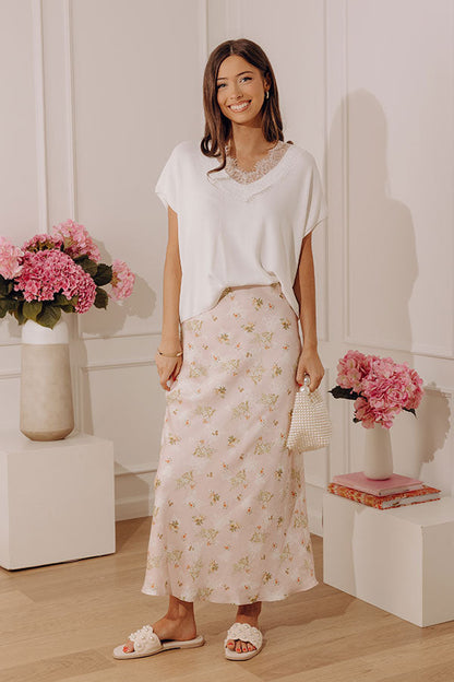 Sweet Day High Waist Floral Satin Maxi Skirt