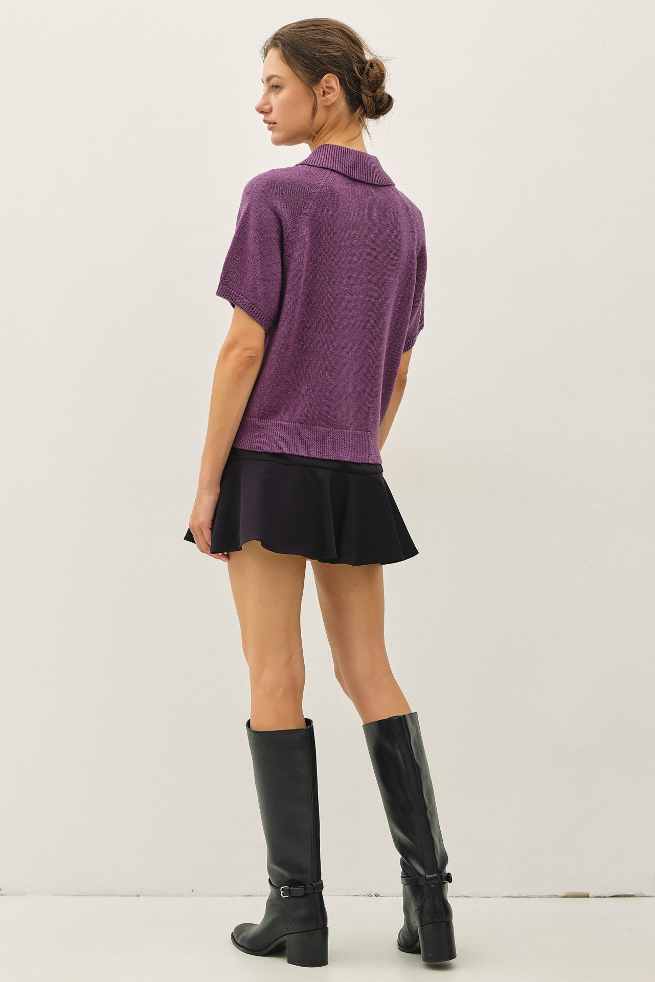 Wool Blended Raglan SS Polo Sweater