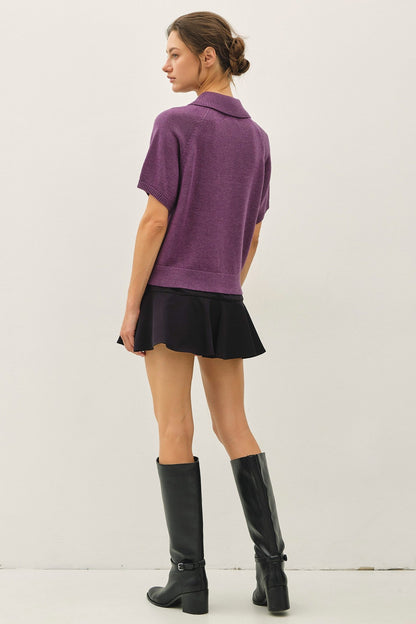 Wool Blended Raglan SS Polo Sweater