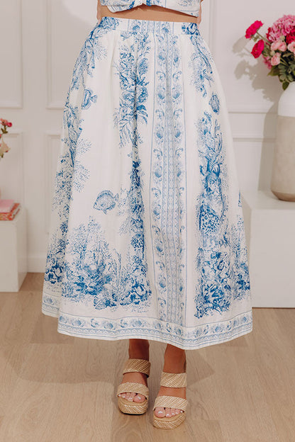 Kensington Garden High Waist Floral Midi Skirt