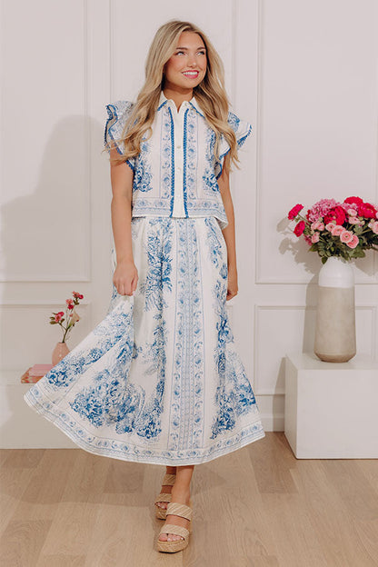 Kensington Garden High Waist Floral Midi Skirt