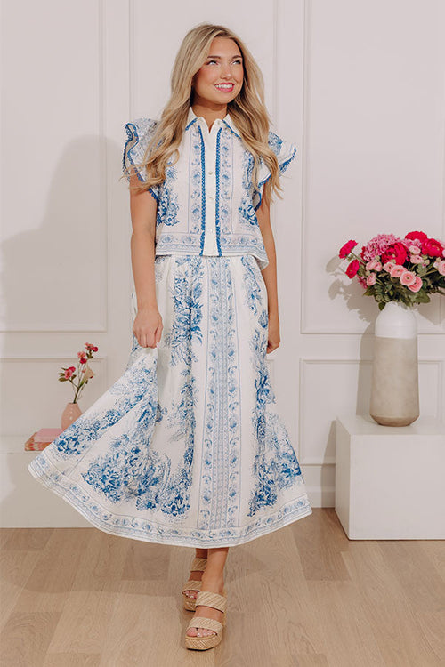 Kensington Garden High Waist Floral Midi Skirt