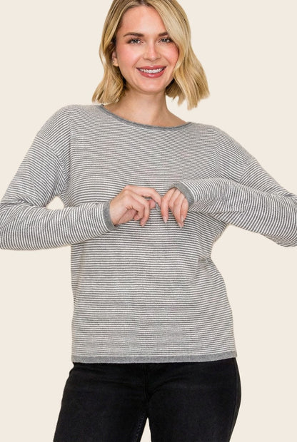 Grey Mini Waffle Textured Sweater