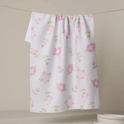 Cross Stitch Floral Tea Towel
