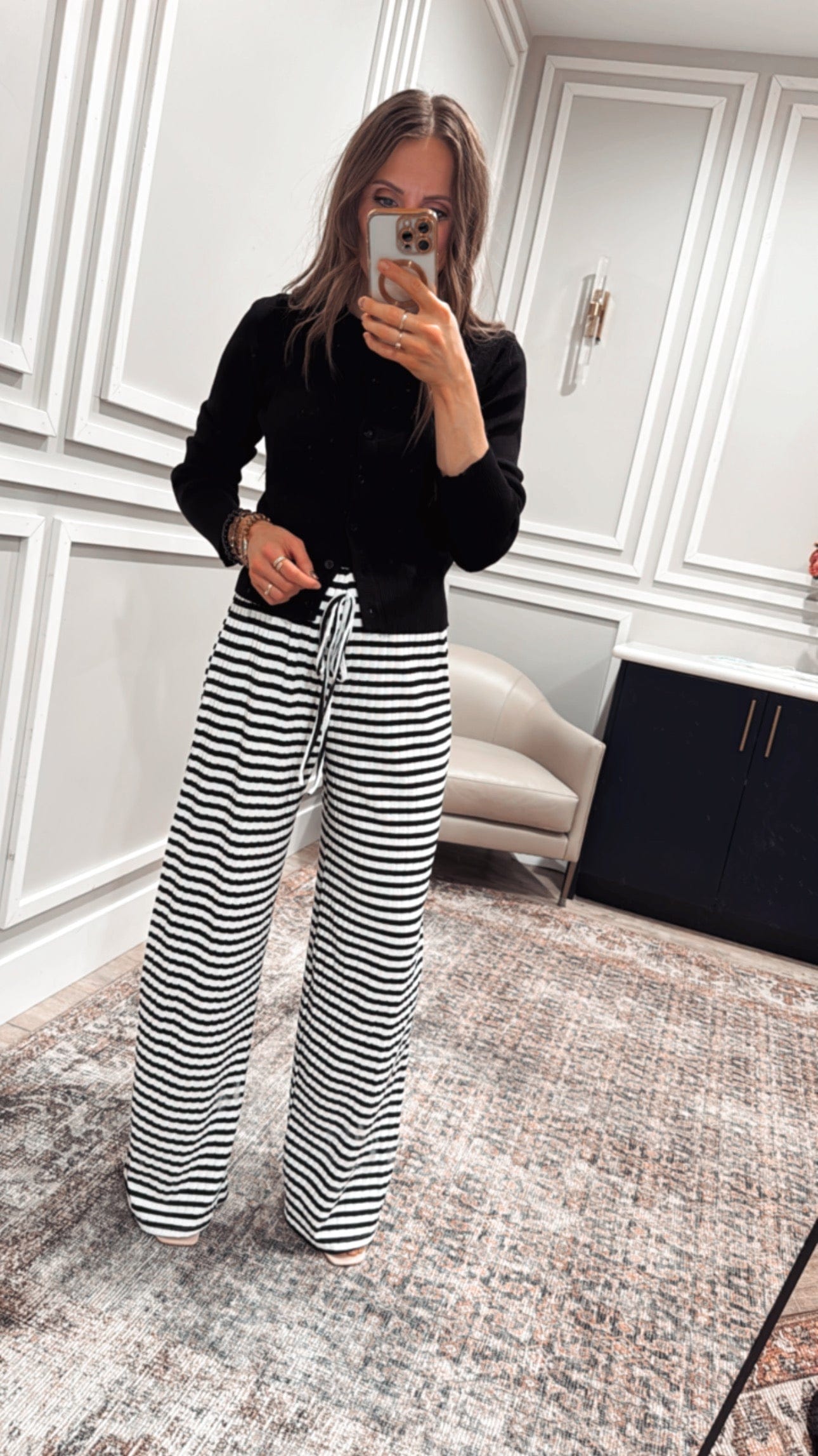 Wide Leg Stripe Tie Pants