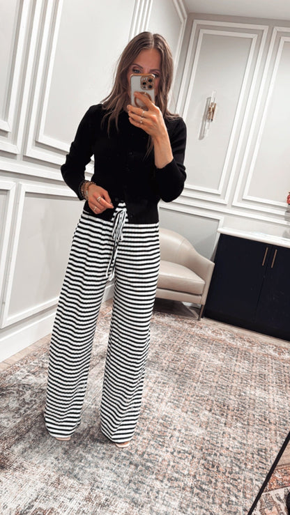 Wide Leg Stripe Tie Pants