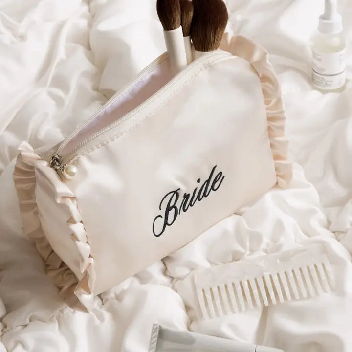 Embroidered Bride Satin Cosmetic Bag