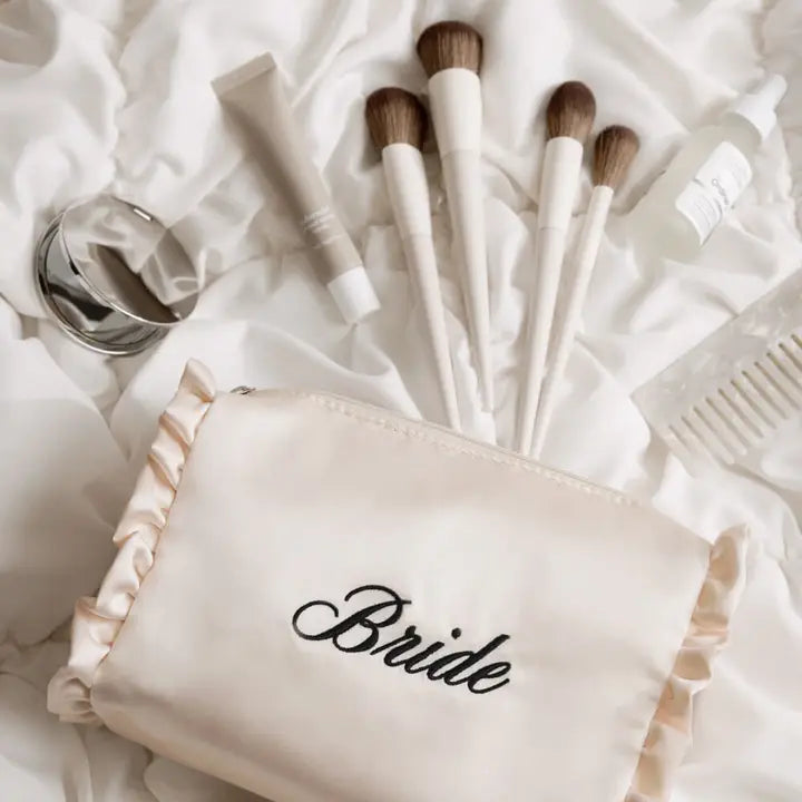 Embroidered Bride Satin Cosmetic Bag